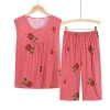 Summer casual vest set for middle-aged and elderly women, mother's wear, cotton and linen short-sleeved women's home wear, two-piece top set details Picture